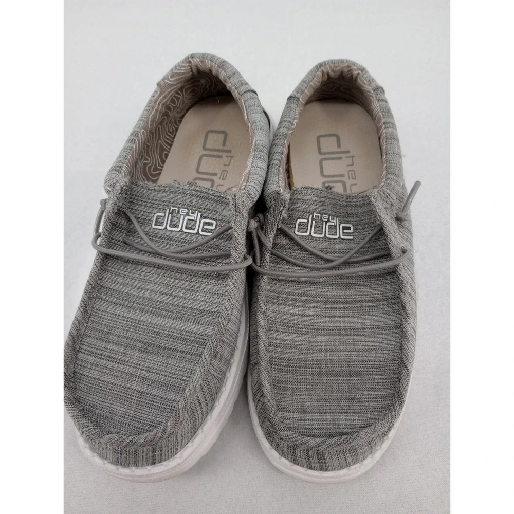Hey Dude Wally Youth Shoes Size Y3 Grey Linen Stone Loafers
